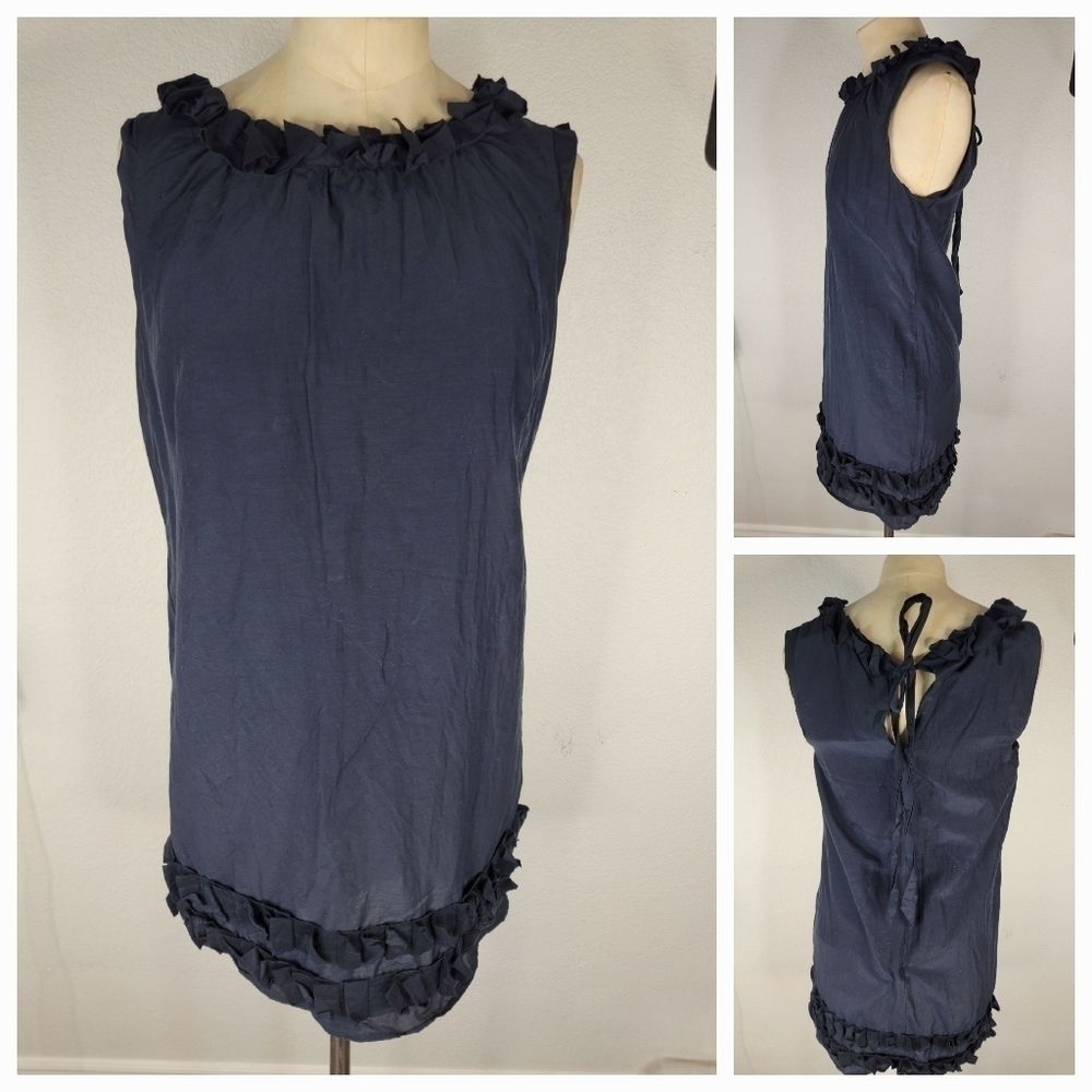 Ann Taylor Loft Sz 2 Mini Dress Silk Blend Ruffle Bow Blue